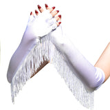 1920s Retro Long Satin Half Finger Tassel Gloves