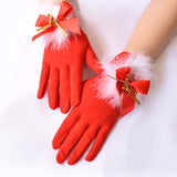 Ladies' Christmas Gloves Red Cute Feather Bell