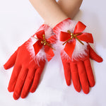 Ladies' Christmas Gloves Red Cute Feather Bell