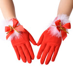 Ladies' Christmas Gloves Red Cute Feather Bell