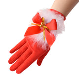 Ladies' Christmas Gloves Red Cute Feather Bell