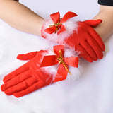 Ladies' Christmas Gloves Red Cute Feather Bell