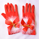 Ladies' Christmas Gloves Red Cute Feather Bell