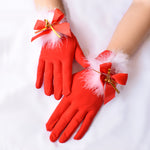 Ladies' Christmas Gloves Red Cute Feather Bell