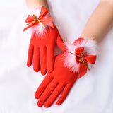 Ladies' Christmas Gloves Red Cute Feather Bell