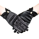 French retro style satin pearl gloves for women, short bridal gloves, dance cosplay performance party gloves