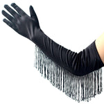 Women's Vintage 1920s Satin Elbow Length Tassel Gloves