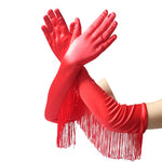 Women's Vintage 1920s Satin Elbow Length Tassel Gloves