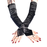 elbow length Satin fingerless gloves