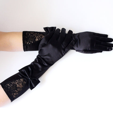 Nylon Satin Gloves with Bow Lace