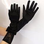 Nylon Satin Gloves with Bow Lace