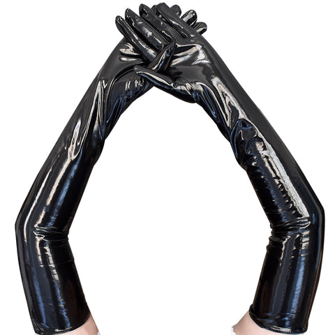 Elbow Length Glossy Patent Leather Catwoman Gloves Sexy