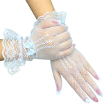 Short Rhinestone Bow Lace Fishnet Gloves