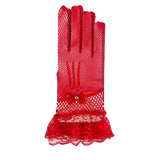 Short Rhinestone Bow Lace Fishnet Gloves