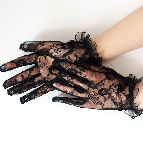 #1103 Wrist Length Floral Lace Gloves