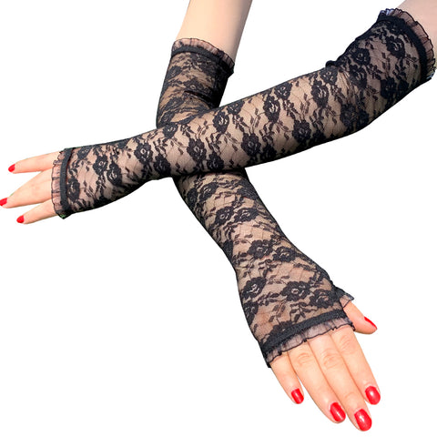 #1150 fingerless lace gloves long