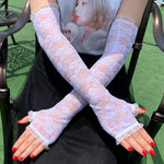 #1150 fingerless lace gloves long