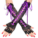 #1138 Ladies Half Finger Lace Ribbon Long Gloves Lolita