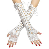 #1138 Ladies Half Finger Lace Ribbon Long Gloves Lolita