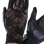 #1303 Wet look lace gloves short