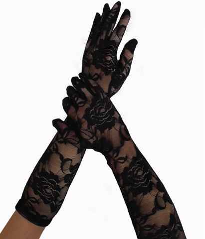 #1128 Rose pattern lace gloves long